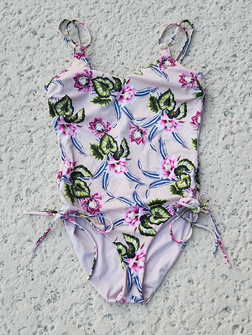 Tori Praver One-piece Open Back Swimsuit Pink Floral EUC Size XL